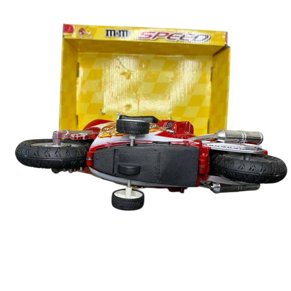 RARE M&M's Speed Racer Red Motorcycle Toy with Rider Figure Original Box 11 inch